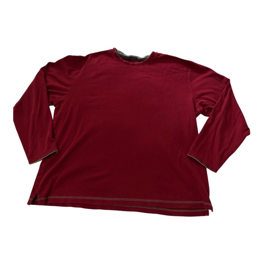 Van Heusen Long Sleeve Shirt Large Mens Burgundy Red Cotton Crew Neck Minimalist